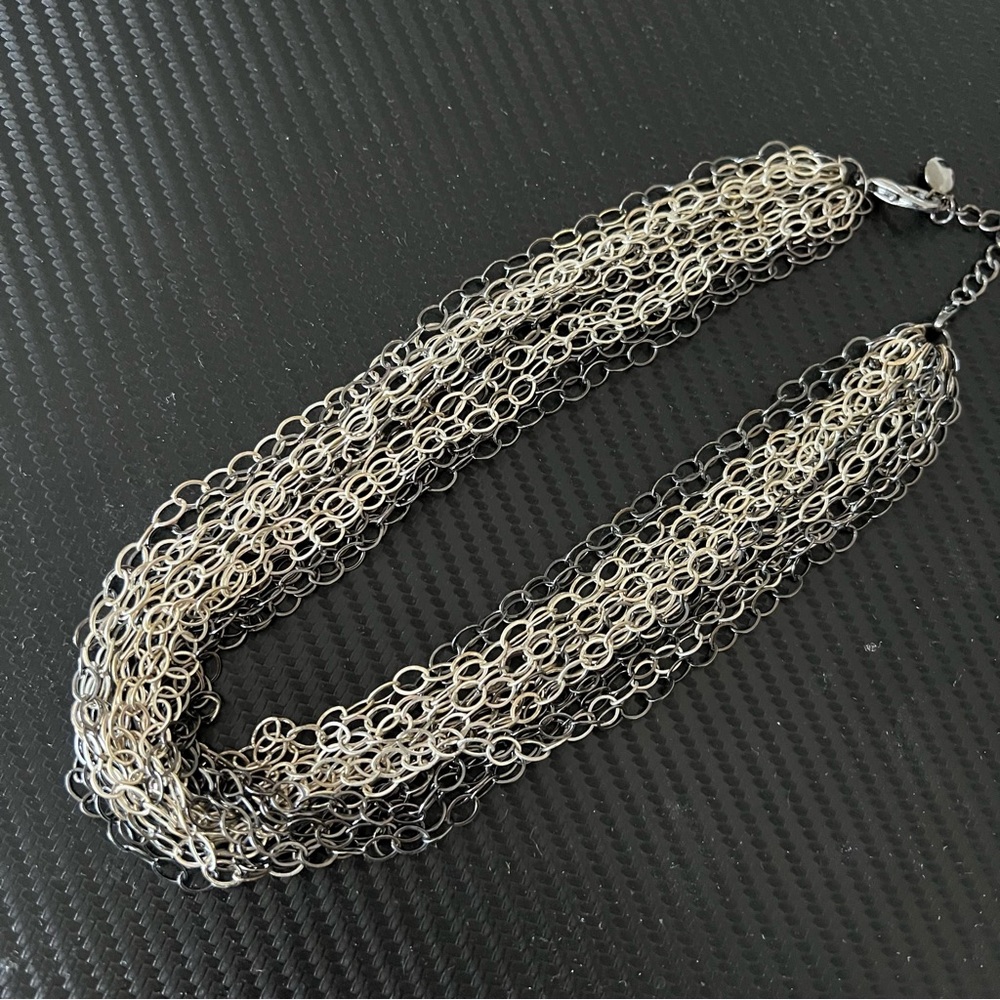 Alfani Multi Strand Necklace Oval Shaped Chain Link Layered Silver Tone